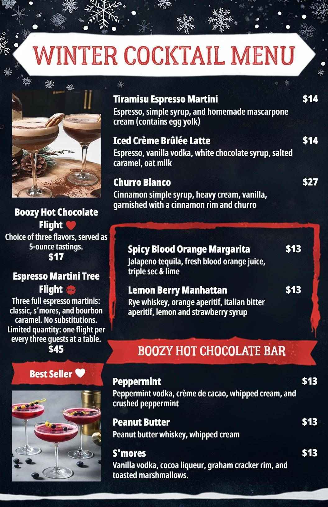 Frosty Winter Cocktail Selections Featuring Unique Flavors Cocktail Menu Template
