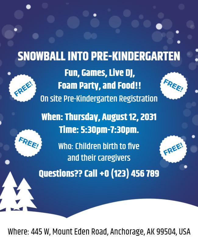 Frosty Winter Themed Pre-Kindergarten Registration Party Poster Template