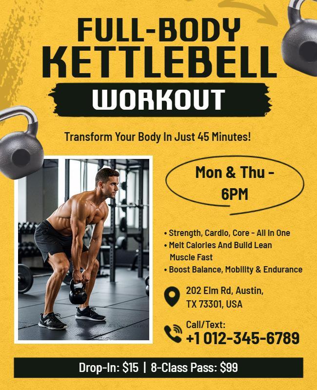 Full-Body Kettlebell Workout Class Flyer Template