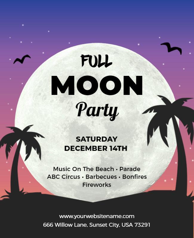 Full Moon Beach Party Celebration Flyer Template