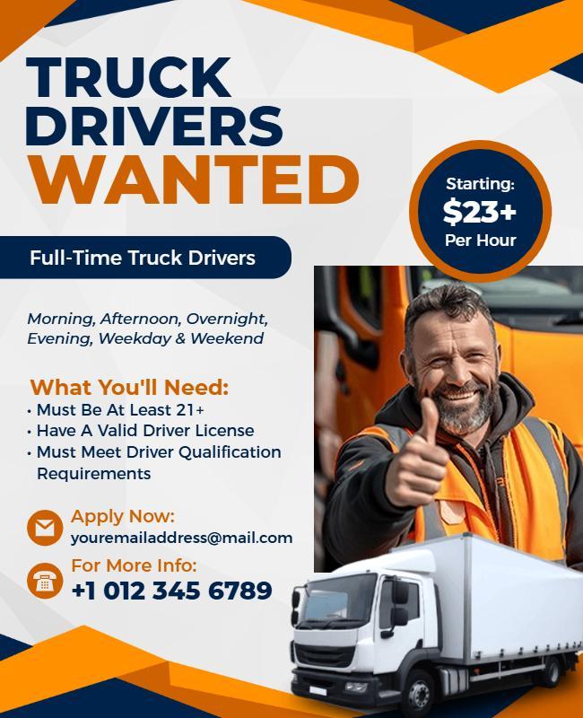 Full-Time Truck Drivers Wanted Poster Template