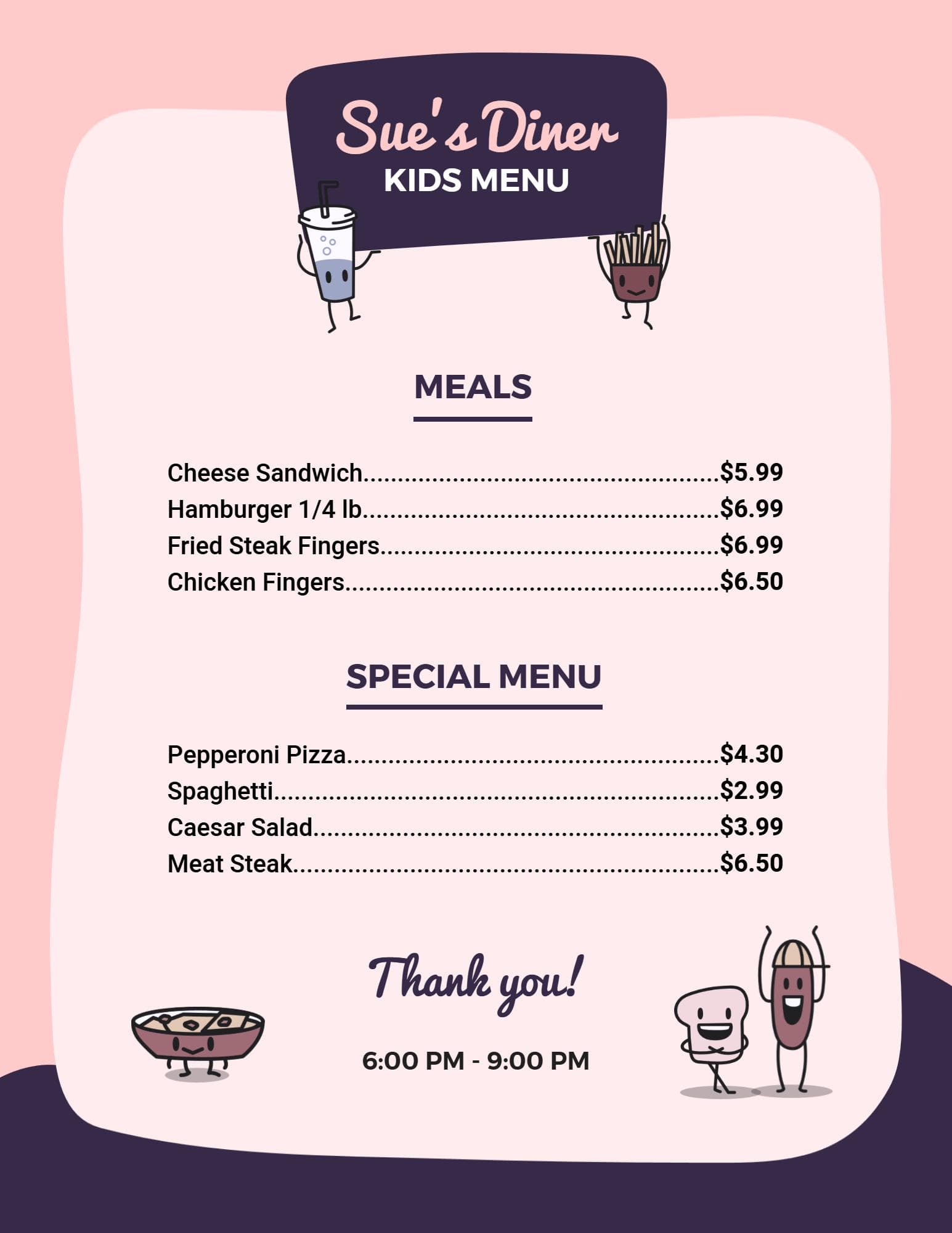 Fun and Tasty Kids Meal Options for Young Diners Kids Menu Template