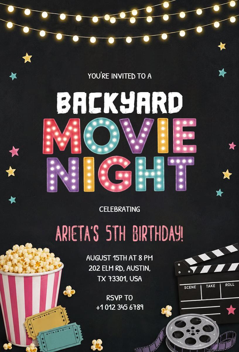 Fun Backyard Movie Night Birthday Celebration Invitation Template