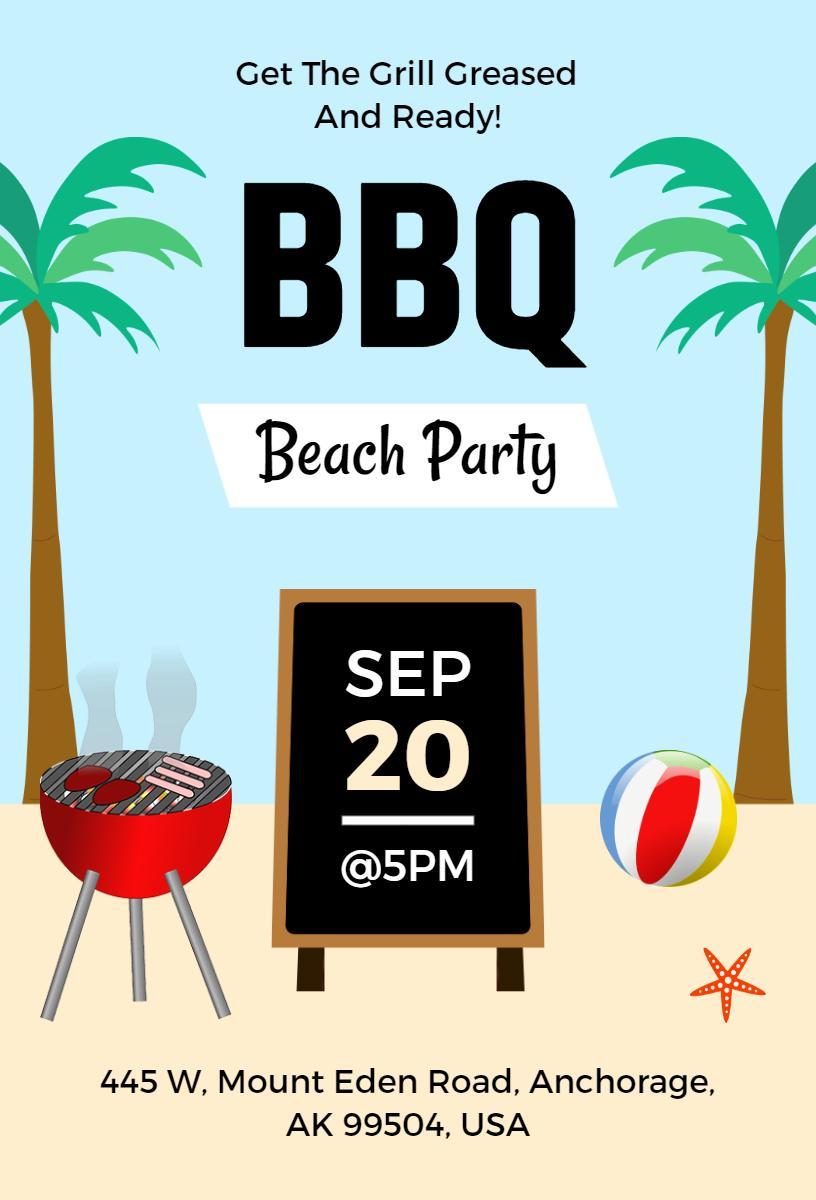 Fun Beach BBQ Party Celebration Invitation Template