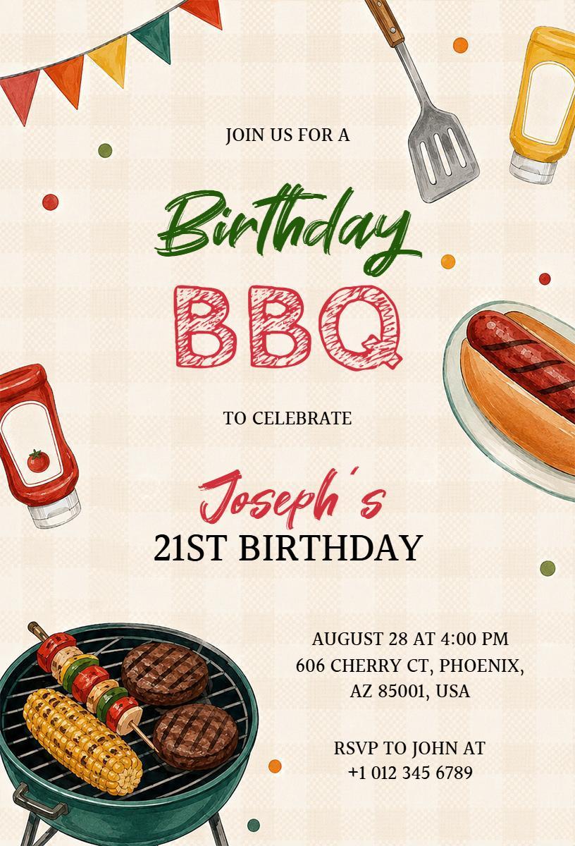 Fun Birthday BBQ Celebration Party Invitation Template
