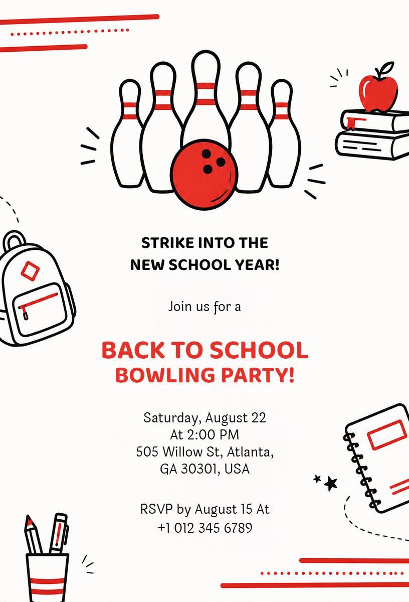 Fun Bowling Party Back To School Celebration Invitation Template