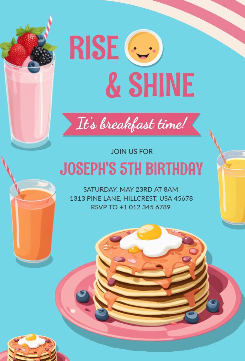 Fun Breakfast Theme Joseph's 5th Birthday Celebration Invitation Template