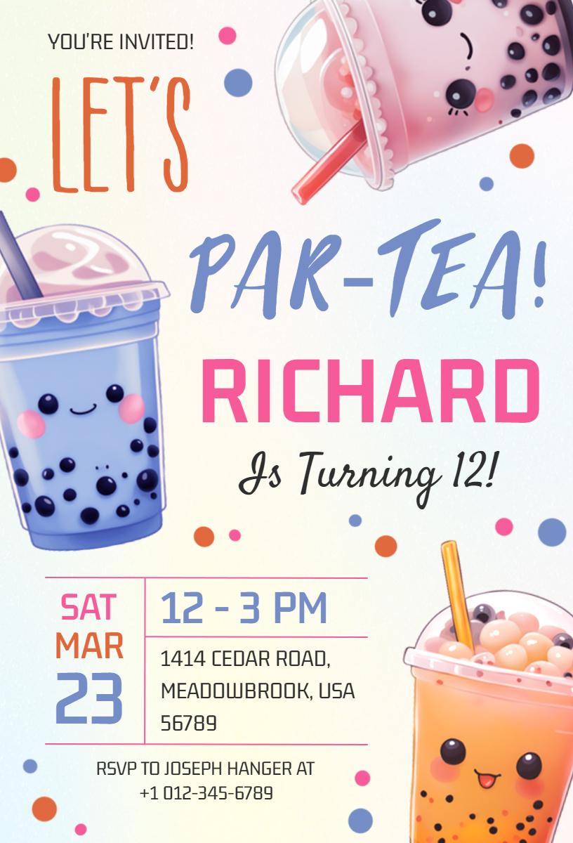 Fun Bubble Tea Themed Birthday Celebration Invitation Template