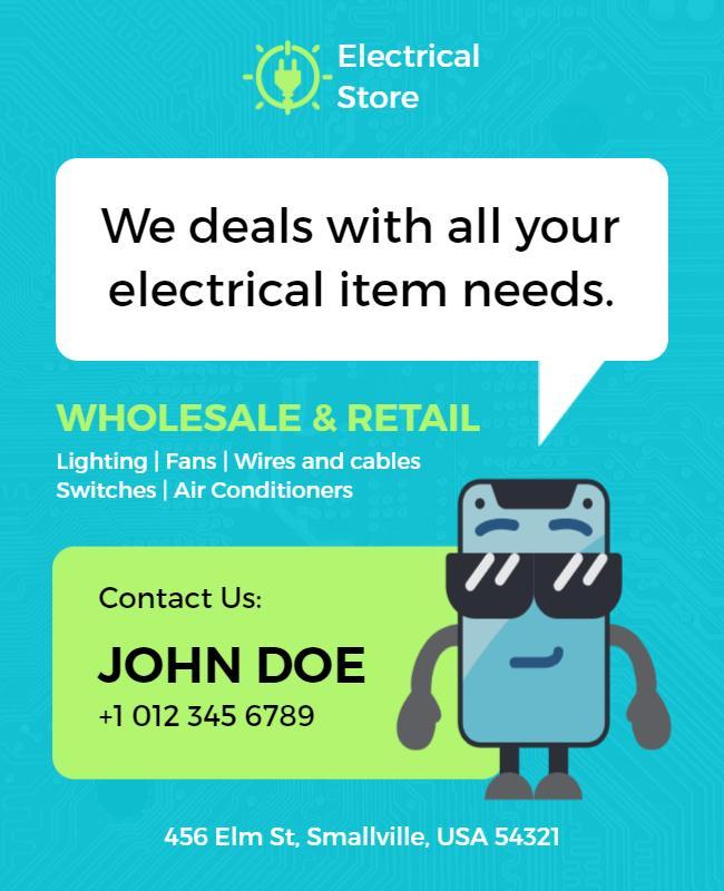 Fun Cartoon Electrical Store Contact Information Poster Template