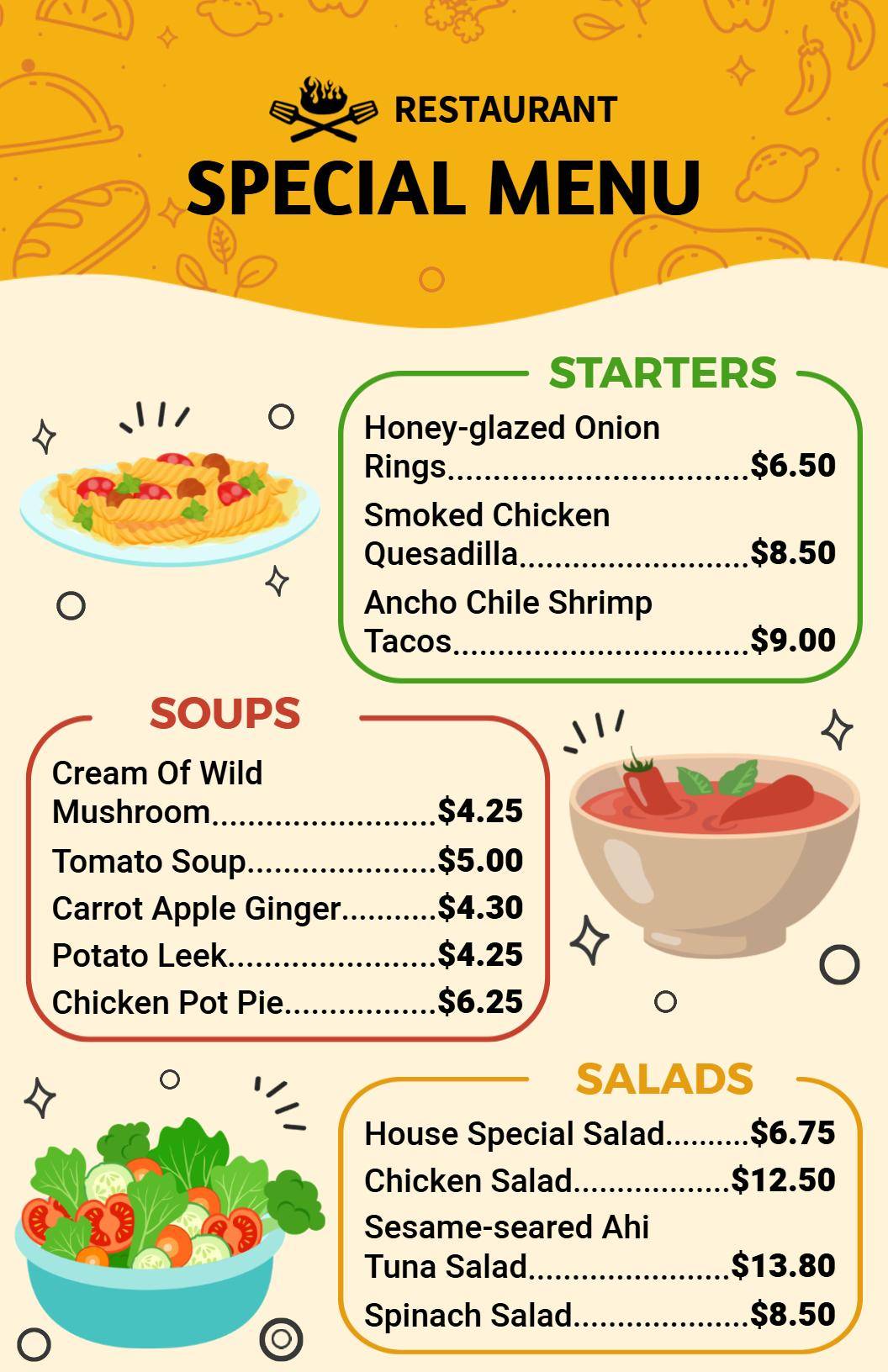 Fun Cartoon Inspired Vibrant Yellow Special Menu Template
