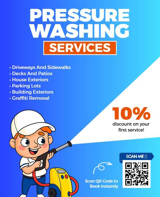 Fun Cartoon Style Pressure Washing Services Flyer Template