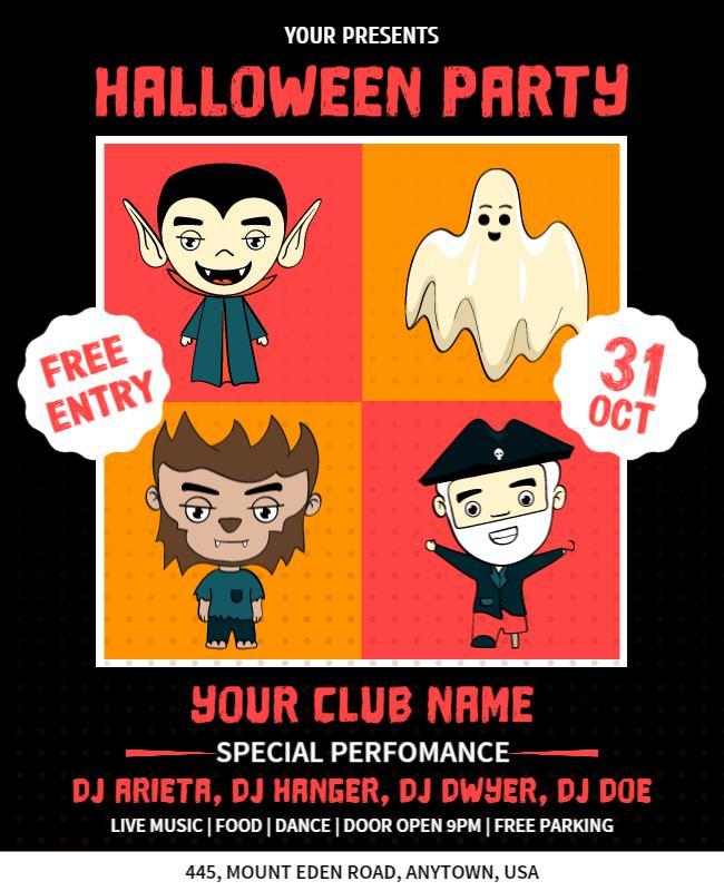 Fun Cartoon-Themed Halloween Party Celebration Poster Template