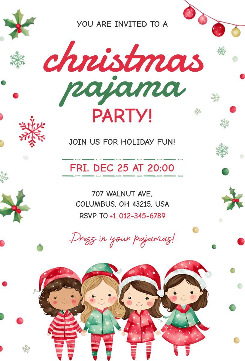 Fun Christmas Pajama Party Celebration Invitation Template
