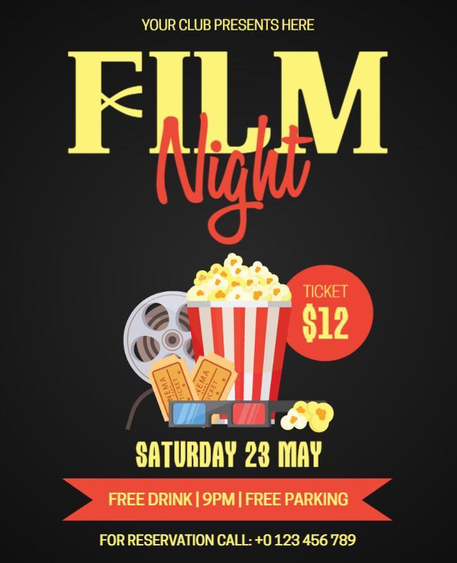 Fun Cinematic Movie Night with Popcorn Theme Flyer Template