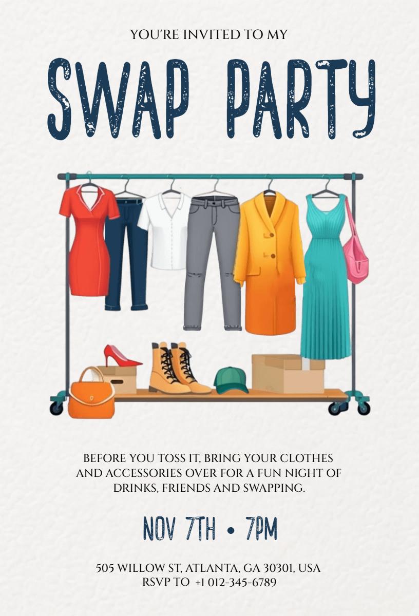 Fun Clothing Swap Social Gathering Party Invitation Template