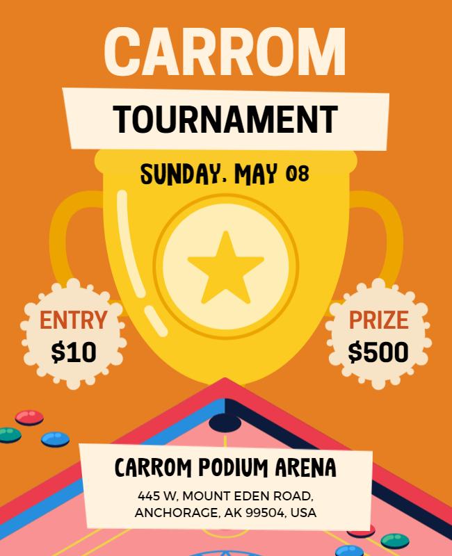 Fun Colorful Carrom Tournament Event Poster Template