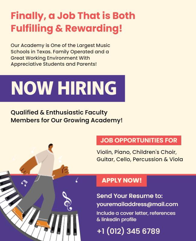 Fun Colorful Music Academy Job Opportunity Hiring Poster Template