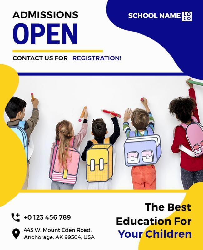 Fun Colorful Open Admissions School Registration Poster Template