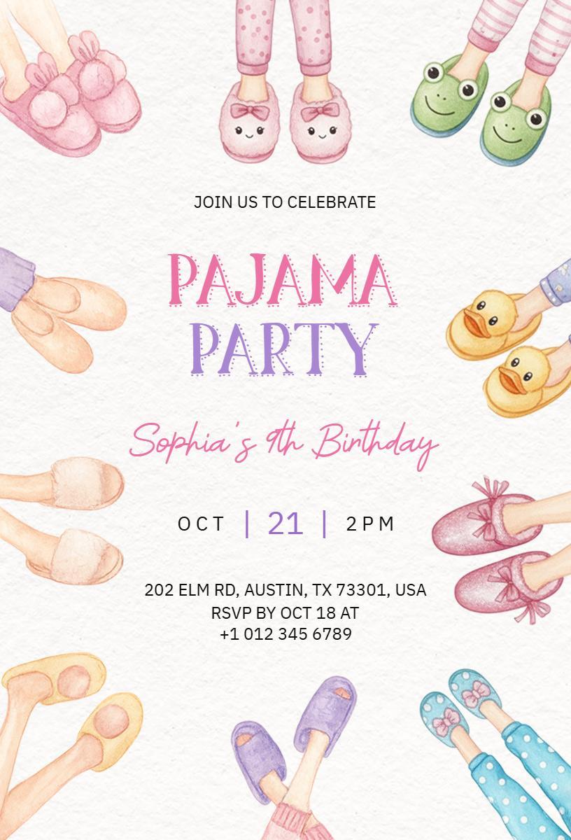 Fun Colorful Pajama Party Birthday Celebration Invitation Template
