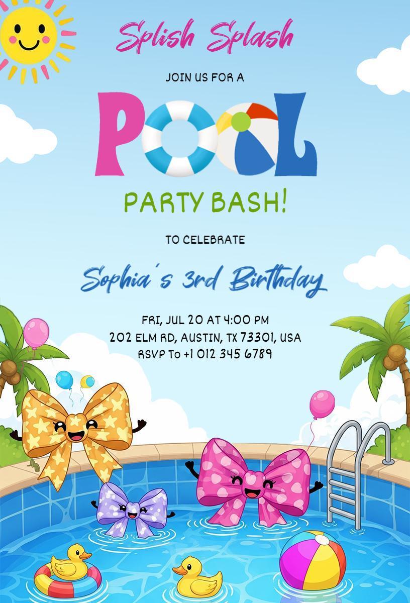 Fun Colorful Pool Party Bash Birthday Invitation Template