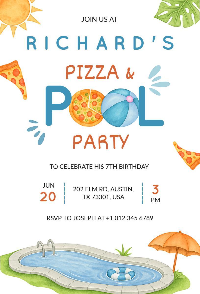 Fun Colorful Pool Party Birthday Celebration Invitation Template