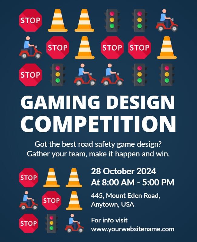 Fun Colorful Road Safety Gaming Competition Poster Template