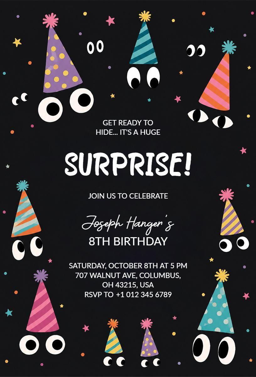 Fun Colorful Surprise Birthday Party Invitation Template