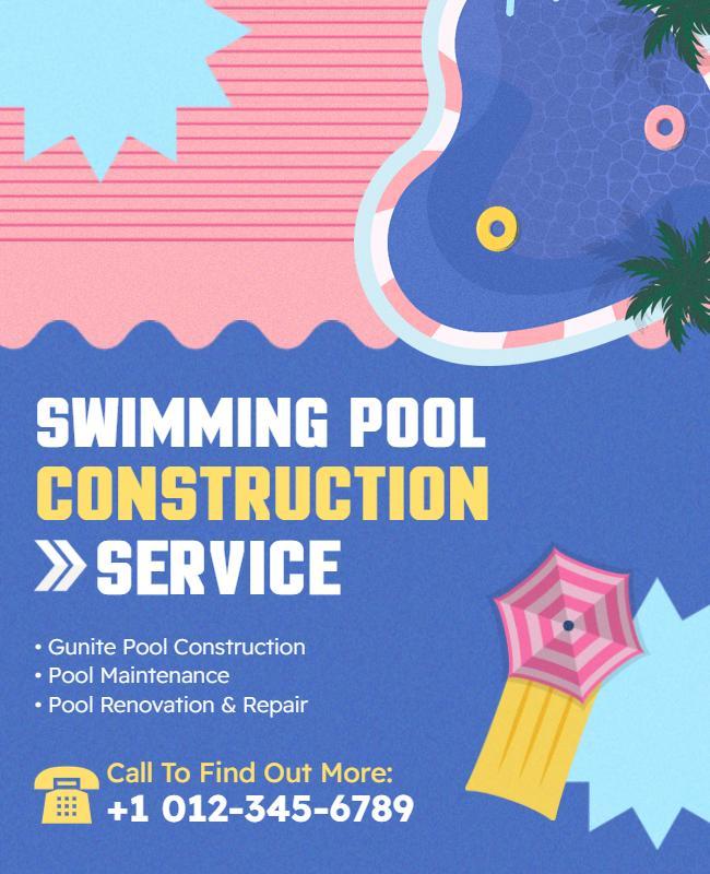 Fun Colorful Swimming Pool Construction Service Poster Template