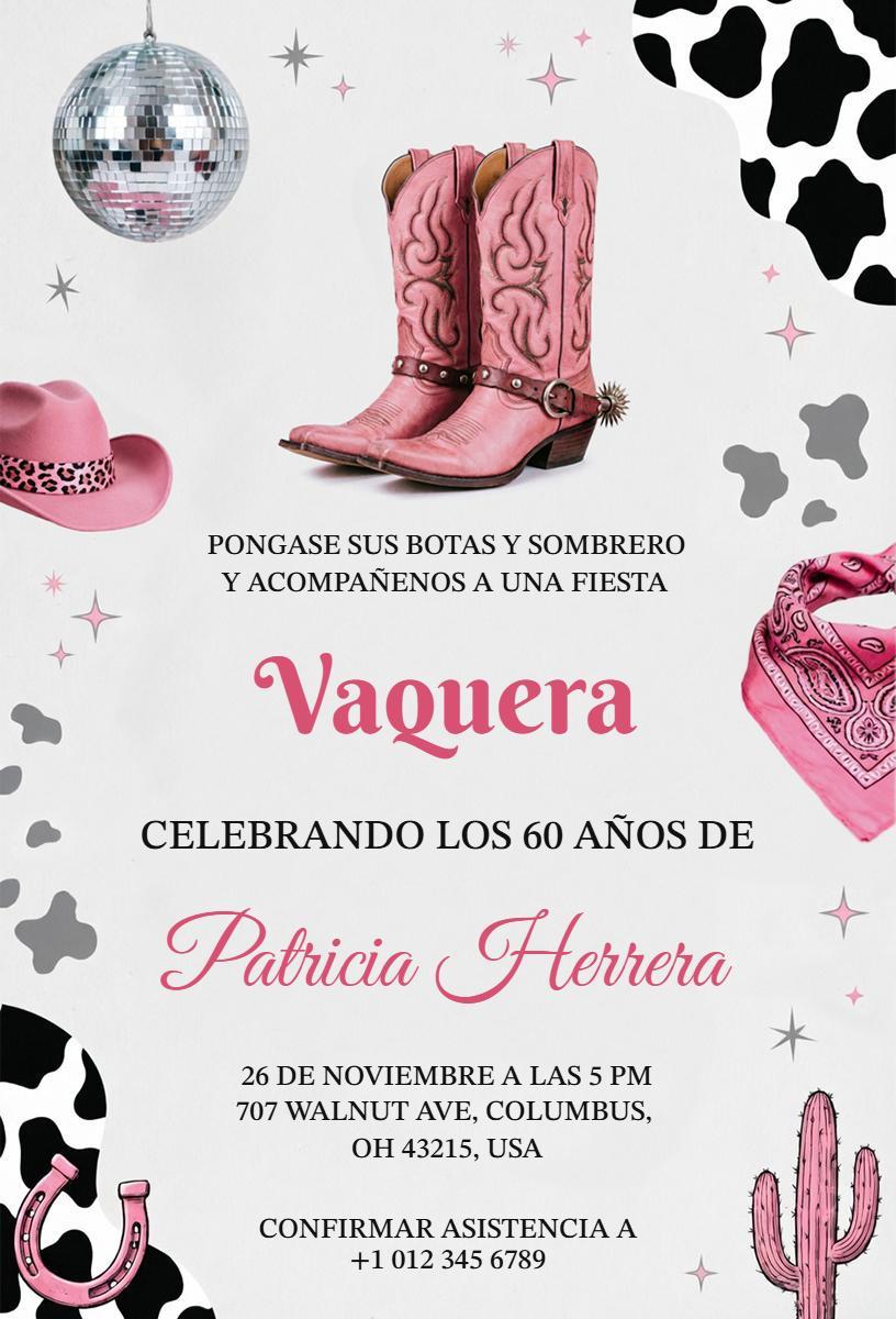 Fun Cowgirl Theme 60th Birthday Celebration Invitation Template