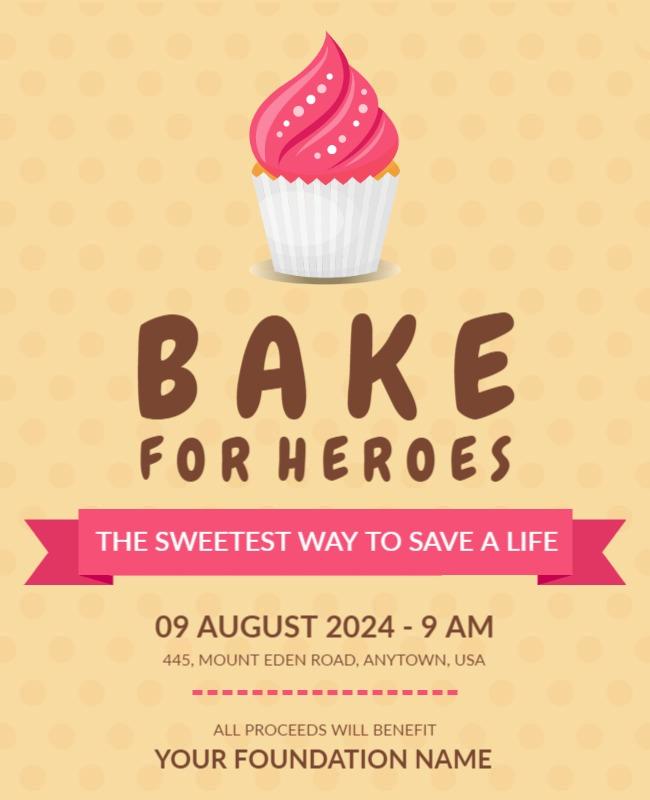 Fun Creamy Pink Cupcake Charity Fundraiser Poster Template