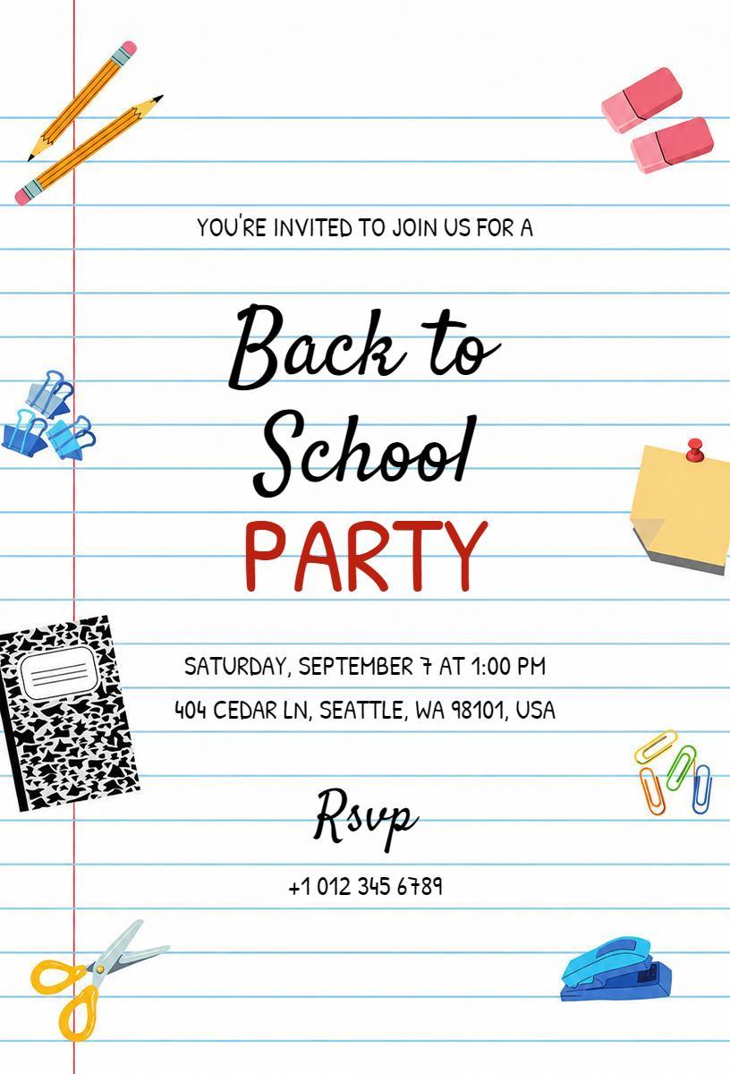 Fun Creative Back to School Party Invitation Template