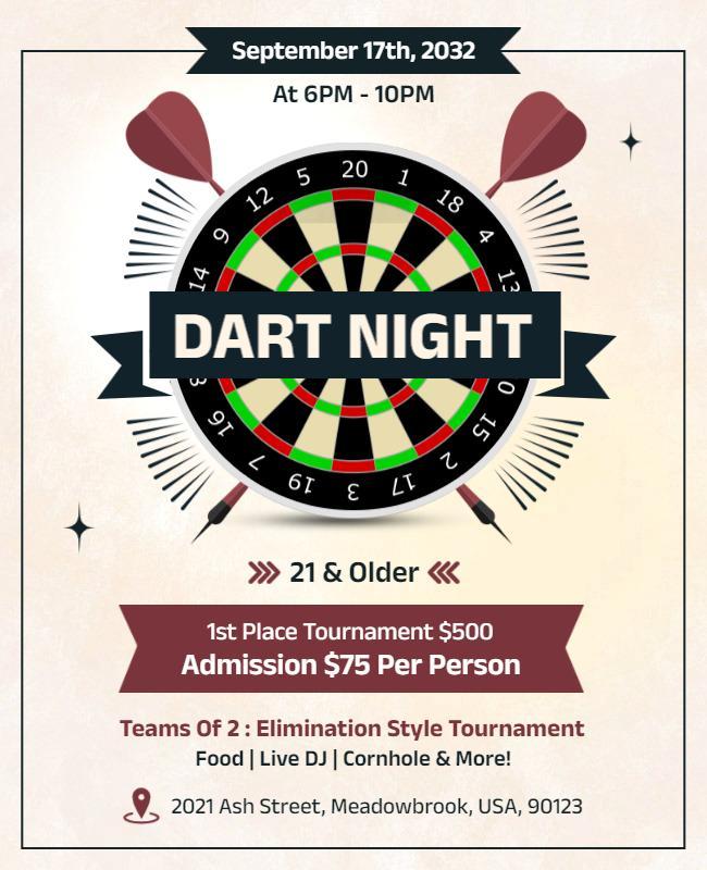 Fun Dart Night Tournament with Live DJ and Games Poster Template