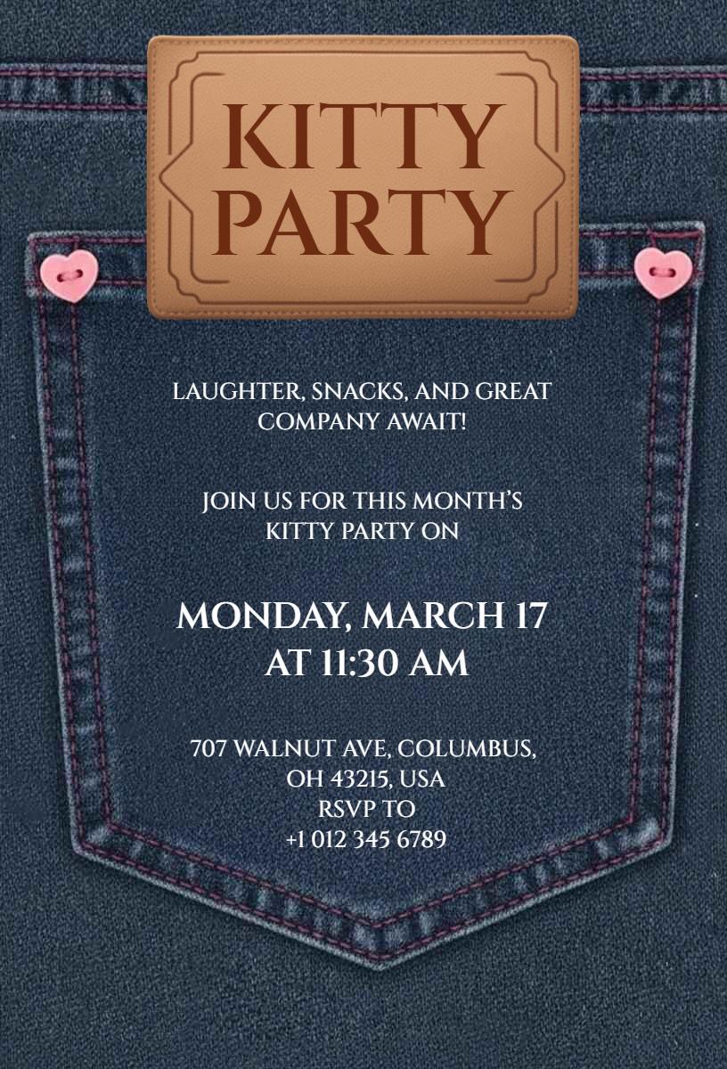 Fun Denim-Themed Kitty Party Gathering Invitation Template