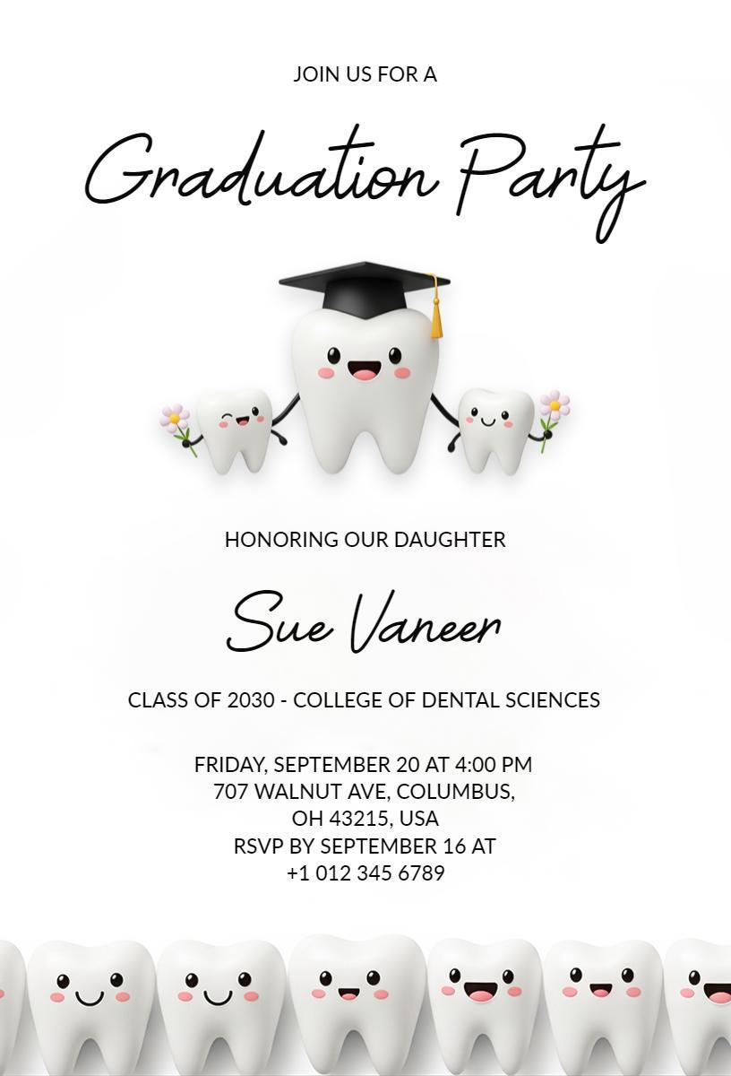 Fun Dental Science Graduation Celebration Party Invitation Template