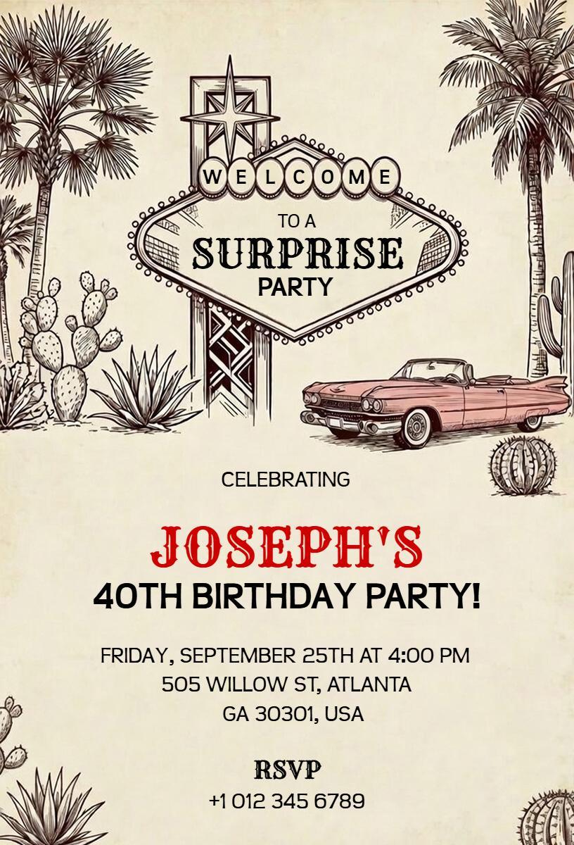 Fun Desert Theme Surprise Birthday Party Invitation Template
