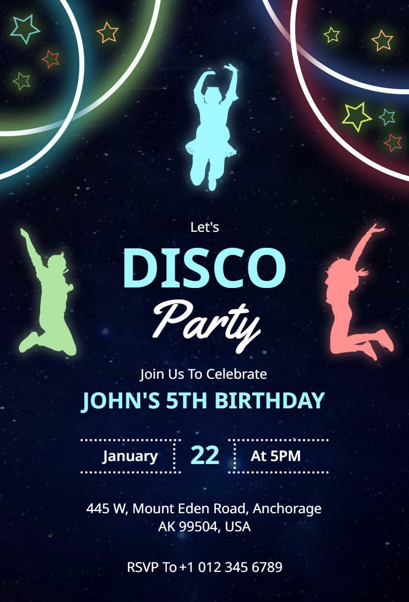 Fun Disco Dance Party Celebration Birthday Invitation Template