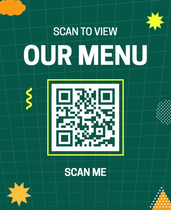 Fun Energetic Green Menu QR Code Invitation Poster Template