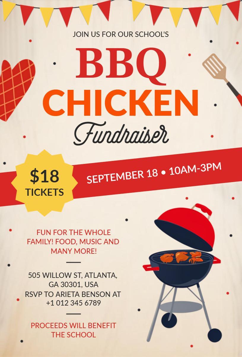 Fun Family BBQ Chicken Fundraiser Party Invitation Template