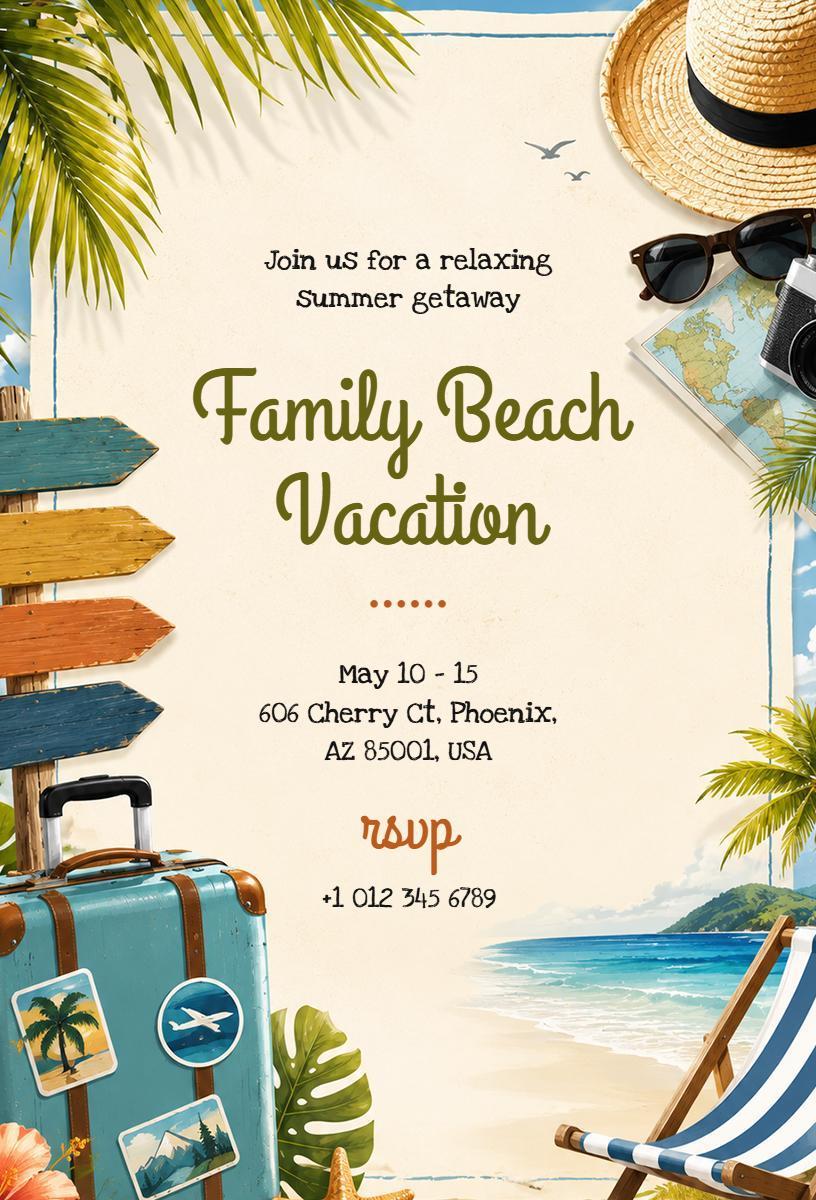Fun Family Beach Vacation Gathering Celebration Invitation Template