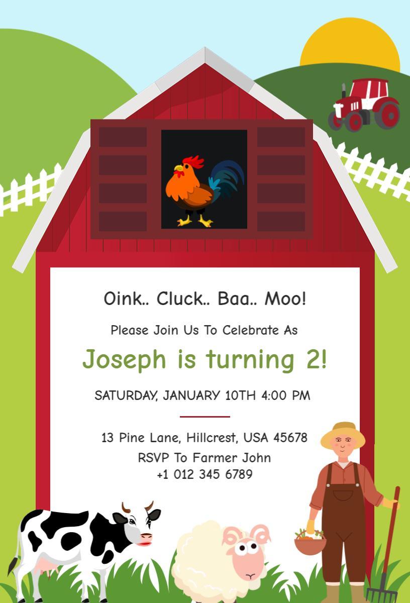 Fun Farm Animal Theme Kids Birthday Celebration Invitation Template