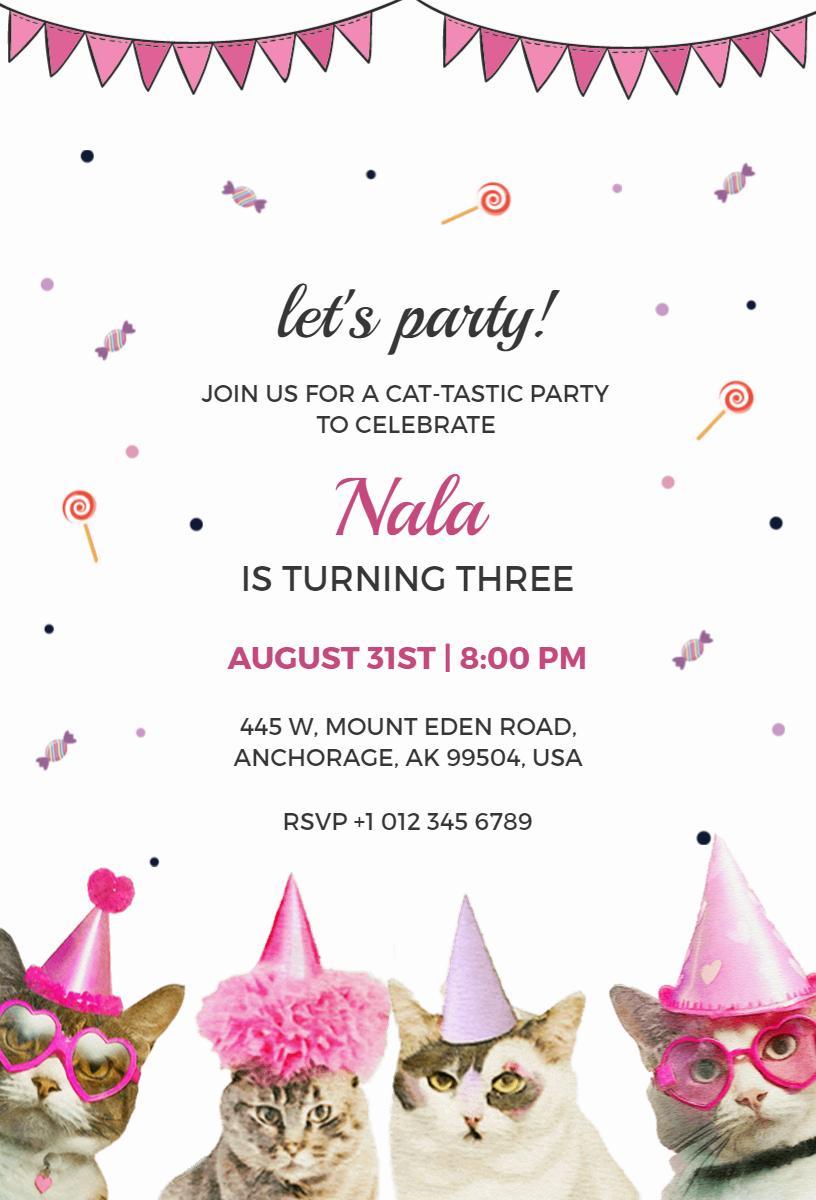 Fun Feline Friends Cat Birthday Celebration Invitation Template