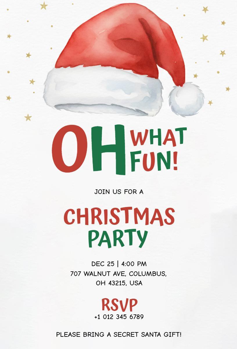 Fun Festive Santa Hat Christmas Party Invitation Template