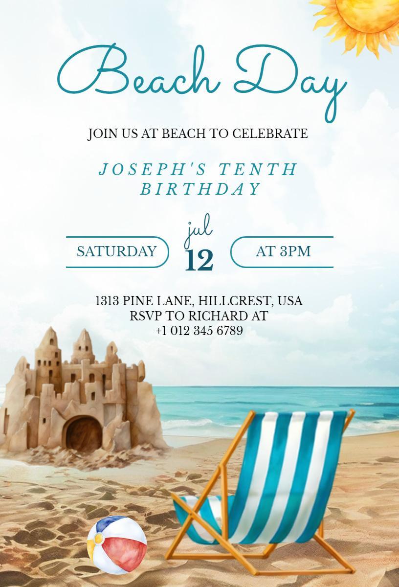 Fun-filled Beach Birthday Party Celebration Invitation Template