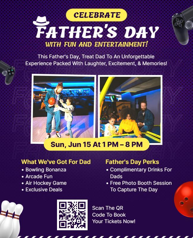 Fun-Filled Father's Day Celebration with Games Poster Template