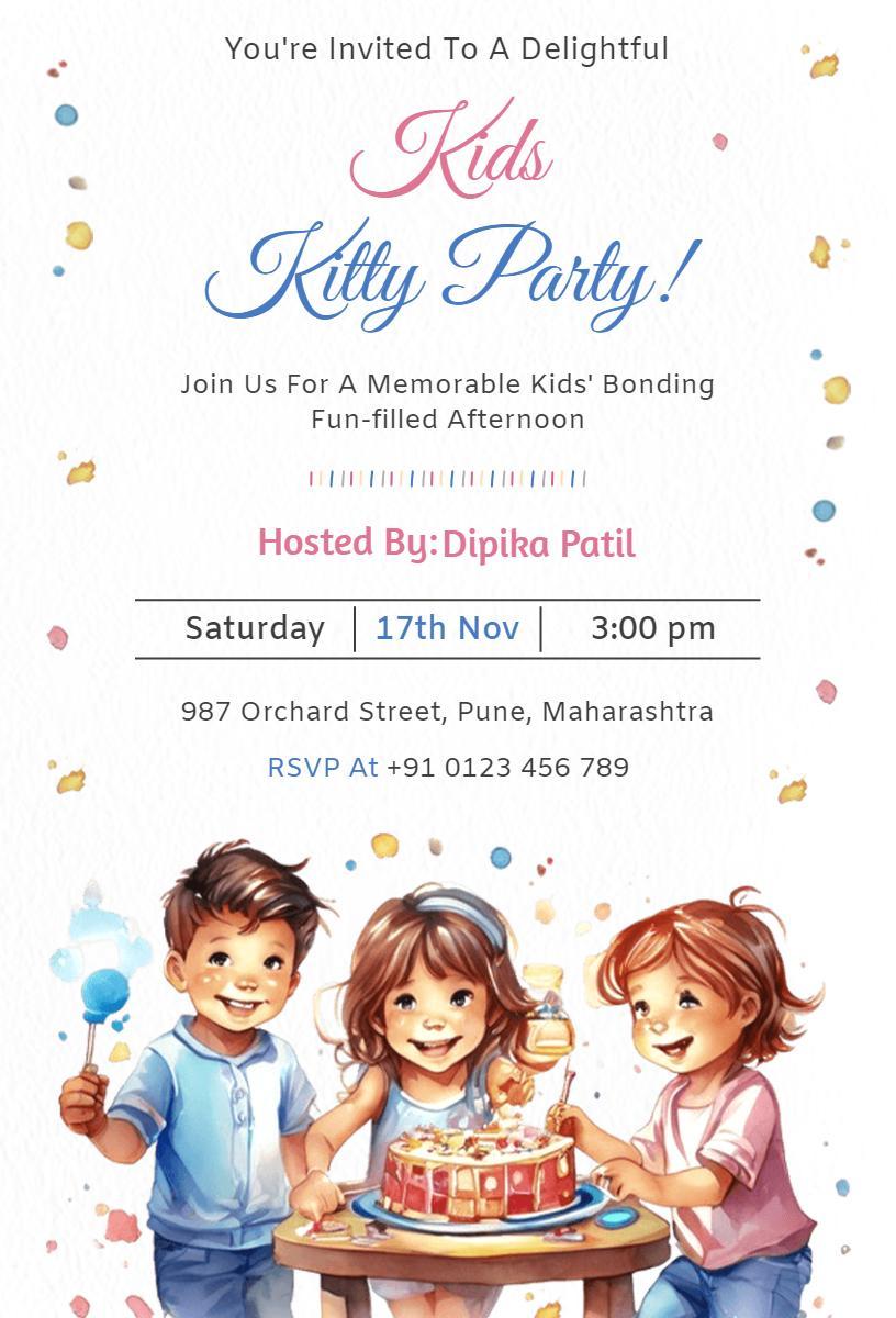 Fun-Filled Kids Kitty Party Celebration Invitation Template