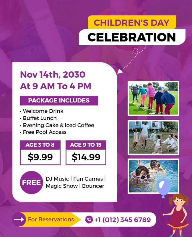Fun-Filled Purple Children's Day Celebration Event Poster Template