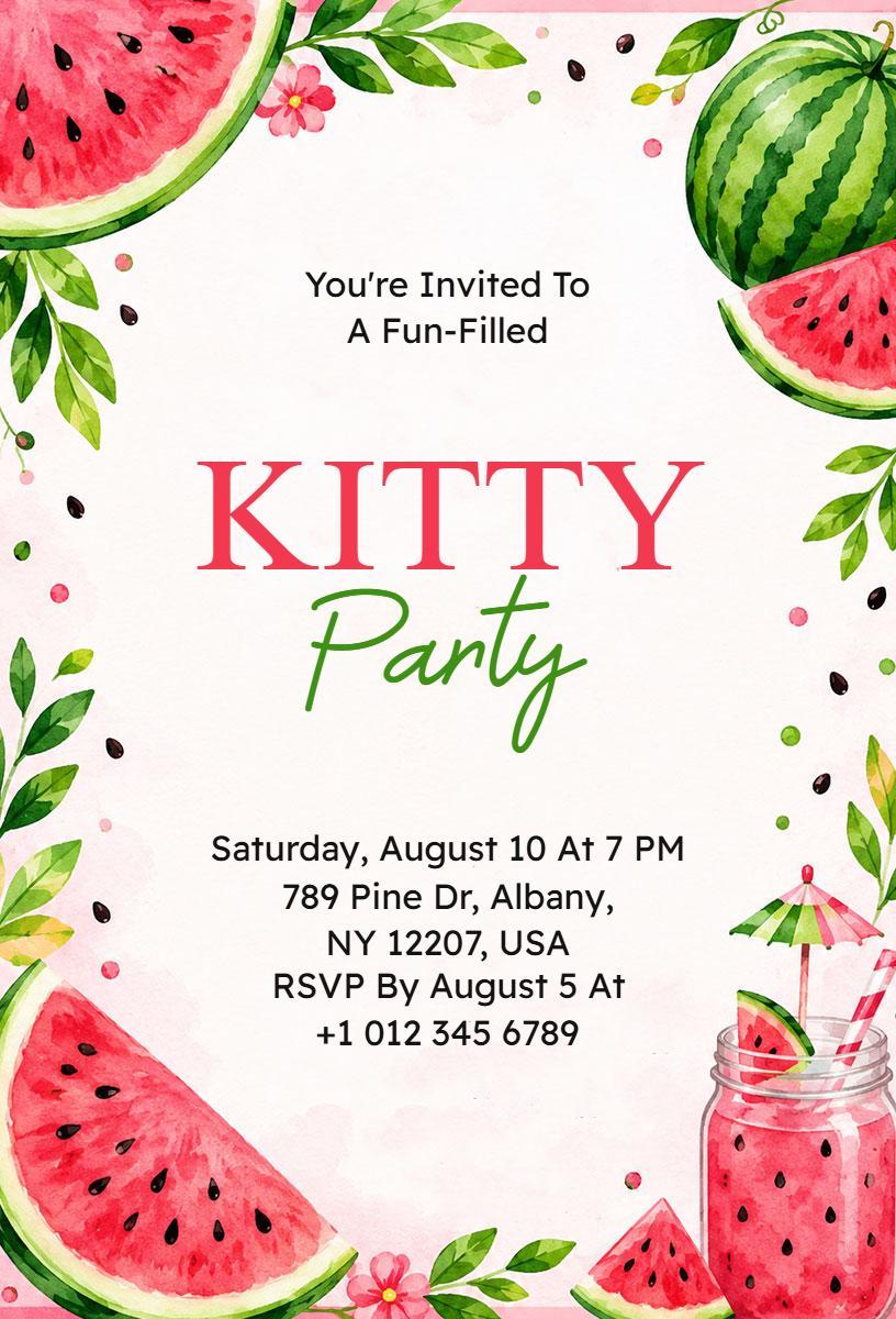 Fun-Filled Watermelon Summer Kitty Party Invitation Template