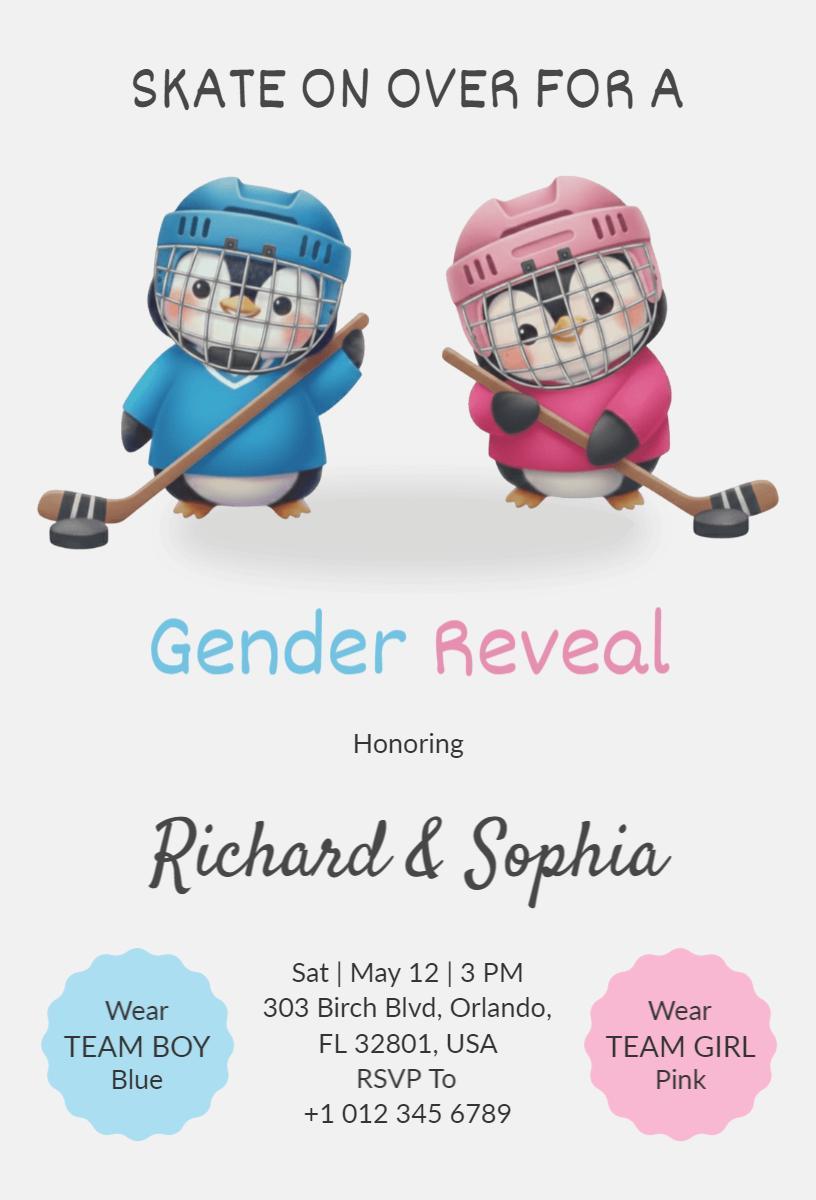 Fun Hockey Theme Gender Reveal Celebration Invitation Template