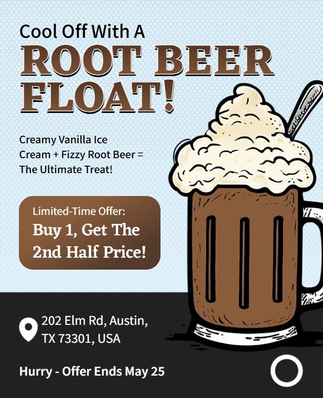Fun Illustrated Root Beer Float Promotion Flyer Template