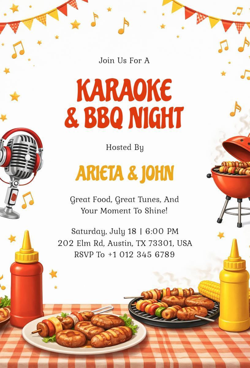 Fun Karaoke and BBQ Night Gathering Invitation Template